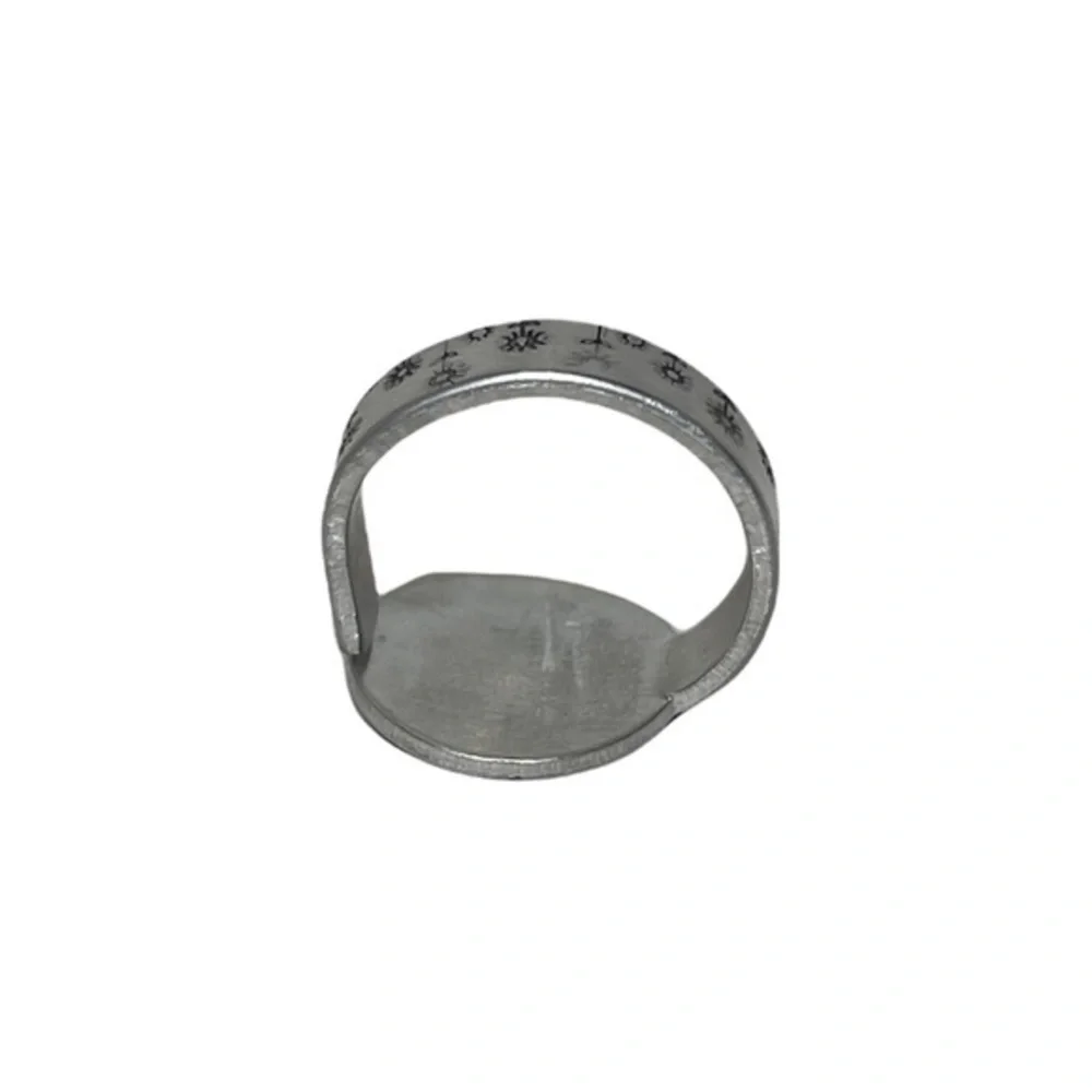 Handmade 9 stamped boho floral silver adjustable hypoallergenic‎ medallion ring